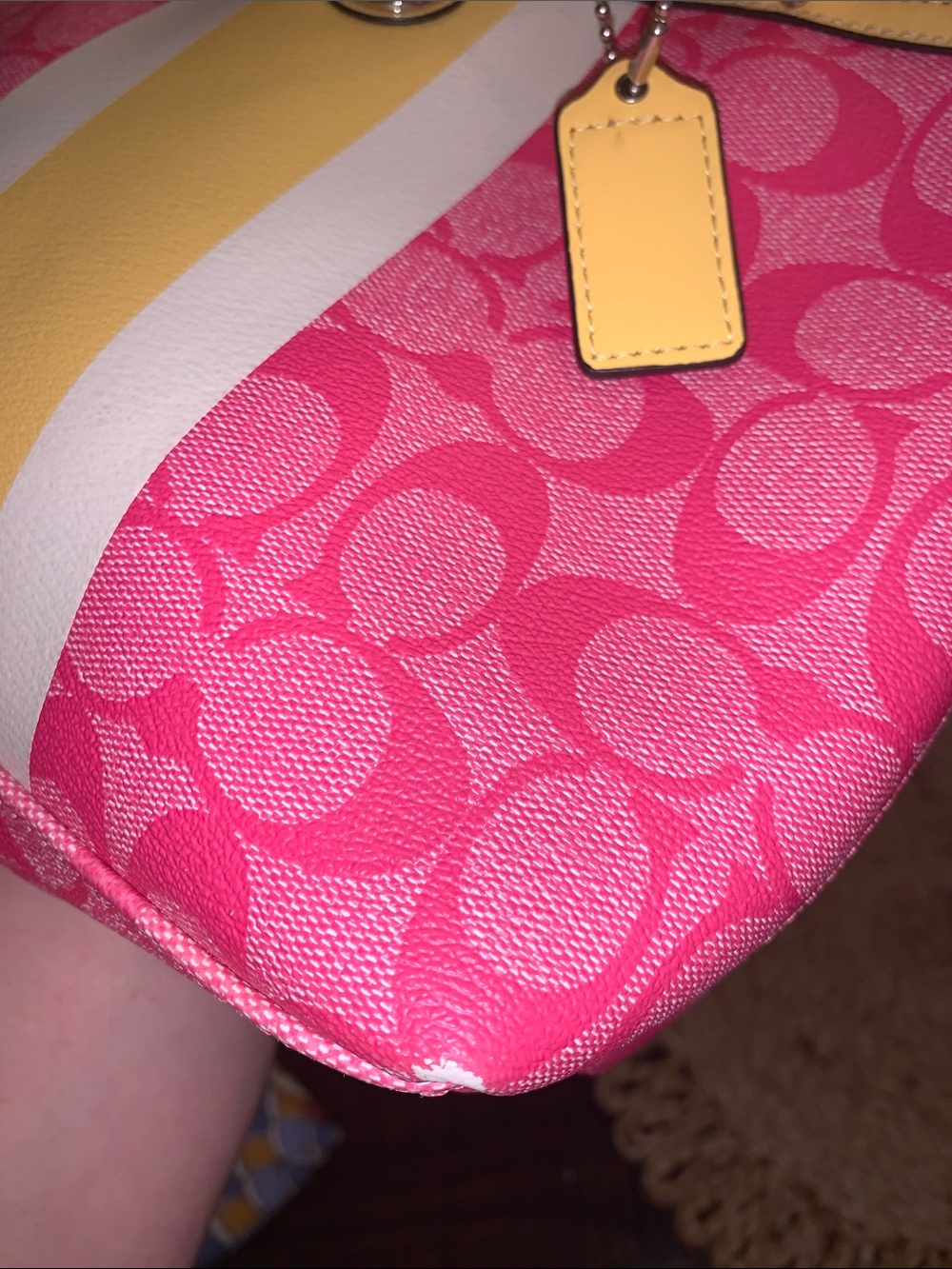 Coach Pink and Yellow Signature Stripe Mini Tote Bag Vintage 2013 - Picture 12 of 14